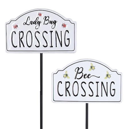 Gardencare 26 in. Black & White Metal Lady Bug & Bee Crossing Yard Stake, 12PK GA3306986